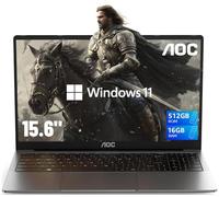 AOC Ordinateur portable AX15 2025 avec écran FHD de 15,6", processeur N97 (jusqu'à 3,6 GHz) 16 Go de RAM, SSD 512 Go, ordinateur portable Windows 11, léger et fin, coque métallique, webcam, type C