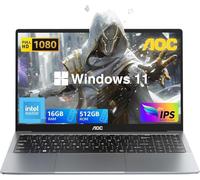 AOC Ordinateur portable Windows 11 16 Go de RAM 512 Go SSD, ordinateur portable de qualité supérieure, léger et fin, coque en métal, webcam, type C, USB 3.2