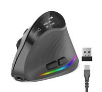 AOC Souris ergonomique sans fil Bluetooth 2,4 GHz, rechargeable | 4800 DPI, main droière, clics silencieux, lumière RVB, 6 boutons programmables, affichage de la batterie LED