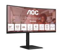 AOC WQHD CU34E4CV 34 Pouces Moniteur, 120 Hz, VA, 4 ms, synchronisation adaptative, HDR Ready/HDR10, réglage de la Hauteur, Haut-parleurs (3440 x 1440, 2 Ports HDMI 2.0, 1 Port DP 1.4, hub USB) Noir