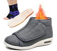Aocase Chaussons Montants Hommes Femmes Boots d'hiver avec Fourrure à Talons Plats Fourrée Chaude et Confortable Chaussures Pieds Larges Chaussures Orthopediques Diabetique,Gray Woolen Fabric,38 EU