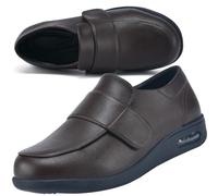 Aocase Chaussure Diabetique Chaussures Extra Large Chaussures de Ville en Cuir Extra Larges avec Sangle à Scratch Homme Pantoufle Santé pour âgées Pieds,Marron,45 EU