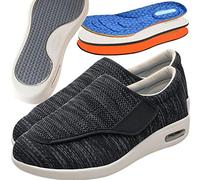 Aocase Hommes Chaussures Diabétiques Chaussures Orthopédiques Extra Larges Chaussures Antidérapant Respirant Bandagerééducation avec Chaussettes pour Senior Pieds enflés,Black Grey,45EU