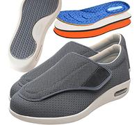 Aocase Hommes Chaussures Diabétiques Chaussures Orthopédiques Extra Larges Chaussures Antidérapant Respirant Bandagerééducation avec Chaussettes pour Senior Pieds enflés,Gris,43.5EU