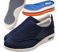 Aocase Hommes Chaussures Diabétiques Chaussures Orthopédiques Extra Larges Chaussures Antidérapant Respirant Bandagerééducation avec Chaussettes pour Senior Pieds enflés,Bleu,45EU