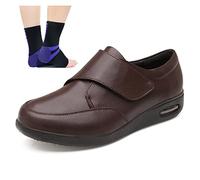 Aocase Pantoufles Hommes Edema de Chaussons Diabétiques Pieds Enflés L'arthrite Chaussures Bandagerééducation Pied Large Chaussons Orthopédique Chaussures de Cuir âgées,Marron,44.5EU