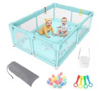 Aocase Parc Bebe, Parcs Bébé en Tissu Oxford, Petit Enfant avec Barrières, Stable Parc pour Bebe avec 4 Ventouses Inférieures, Centre d'activités pour Enfants avec Porte Zippée,Cyan,150x200x60cm
