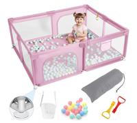 Aocase Parc Bebe, Petit Parc Enfant, Parc Bébé en Tissu Oxford, Parc pour bébé avec Filet Respirant, 2 entrées latérales zippées Centre d'activités pour Enfants 30 Balle Marine,Rose,200x200x60cm