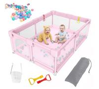 Aocase Parc Bebe, Petit Parc Enfant pour Appartement Parcs bébé en Tissu Oxford, Parc Enfant avec Maille Respirante, Centre d'activités pour Enfants avec Balle 2 Anneaux,Rose,130x130x65cm