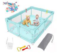 Aocase Parc Bebe, Petit Parc Enfant pour Appartement Parcs bébé en Tissu Oxford, Parc Enfant avec Maille Respirante, Centre d'activités pour Enfants avec Balle 2 Anneaux,Cyan,200x200x60cm