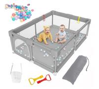 Aocase Parc Bebe, Petit Parc Enfant pour Appartement Parcs bébé en Tissu Oxford, Parc Enfant avec Maille Respirante, Centre d'activités pour Enfants avec Balle 2 Anneaux,Light Gray,200x200x60cm
