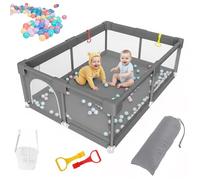 Aocase Parc Bebe, Petit Parc Enfant pour Appartement Parcs bébé en Tissu Oxford, Parc Enfant avec Maille Respirante, Centre d'activités pour Enfants avec Balle 2 Anneaux,Dark Gray,150x180x60cm