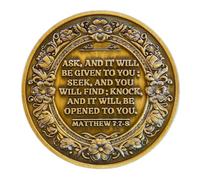 Aocass Pièce de monnaie chrétienne/sobriété | Coffret cadeau pour la récupération et la religion | Matthieu 7:7-8 | Cadeau basé sur la foi pour elle/lui | Décoration d'intérieur (doré vintage)