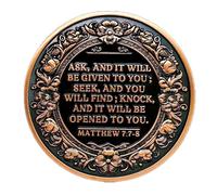 Aocass Pièce de monnaie chrétienne/sobriété | Coffret cadeau pour la récupération et la religion | Matthieu 7:7-8 | Cadeau basé sur la foi pour elle/lui | Décoration d'intérieur (cuivre vintage)