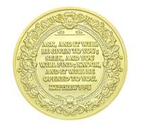 Aocass Pièce de monnaie chrétienne/sobriété | Coffret cadeau pour la récupération et la religion | Matthieu 7:7-8 | Cadeau basé sur la foi pour elle/lui | Décoration d'intérieur (doré réfléchissant)