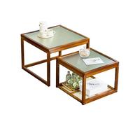 AOCDNEK Tables Basses en Bambou 2 pièces avec Plateaux en Verre empilables for Un Rangement Peu encombrant, idéales for Les Salons et Les Bureaux(Brown)