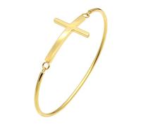 AOCHEE Bracelet jonc fin avec croix latérale ouverte et crochet religieux, 8 5 inch, Métal