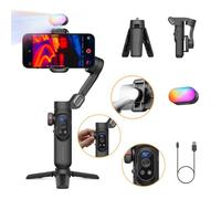 AOCHUAN Gimbal 3 Axes, stabilisateur de Smartphone avec éclairage de Remplissage magnétique RVB, pour iPhone/Android, Pliable, avec Suivi du Visage amélioré, Enregistrement Vlog - Smart X Pro Kit