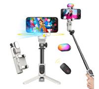 AOCHUAN Stabilisateur à Cardan pour Smartphone, Perche Selfie avec Trépied et Suivi Automatique du Visage pour TikTok YouTube Vlog, Gimbal 4 en 1 Rotation 360° Compatible iPhone/Android - M1 Pro Blanc