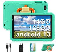 AOCWEI Tablette Enfant 10 Pouces, Tablette Android 13, 14 Go RAM + 128 Go ROM (TF 512 GB) | Octa-Core | 5+8 MP | 5G WiFi | 8000 mAh | 2 Ans de Garantie, Coque Antichoc Robuste - EVA - Vert