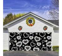 Aodali Toile de fond pour porte de garage de la Saint-Valentin des années 2000 - 4,6 x 2,4 m - Noir - Motif cœur d'amour - Années 90 - Années 2000 - Happy Valentine's Day - Fête des Mères - Vacances