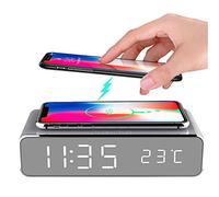 Aodian Réveil intelligent à LED avec affichage de la température, station de charge sans fil, certifié Qi - pour chambre à coucher, maison et bureau, compatible avec IOS et Android - Argent