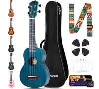 AODSK Ukulélé soprano pour débutant, ensemble ukulélé hawaïen de 53,3 cm avec sac de transport, cordes, kit tout-en-un (ukulélé sapele de 53,3 cm) (bleu)