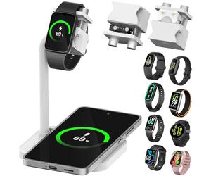 AODUKE Station de charge universelle sans fil 2 en 1 avec support de bracelet intelligent réglable, compatible avec Samsung/Xiaomi/Fitbit/Amazfit/Fitpolo/GRV/AGPTEK/Fire-Boltt (03SW-W)