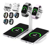 AODUKE Station de chargement sans fil 4 en 1 pour téléphone et double montre intelligente/support de chargeur pour iPhone, pour AirPods/Buds, pour Samsung, pour Galaxy Fit/Xiaomi Band/Amazfit Band