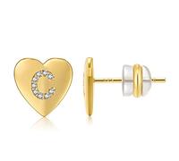 AoedeJ 14K plaqué or coeur boucle d'oreille initiale pour filles femmes en argent Sterling CZ lettre initiale Alphabet boucle d'oreille Saint Valentin cadeau (C)