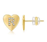 AoedeJ 14K plaqué or coeur boucle d'oreille initiale pour filles femmes en argent Sterling CZ lettre initiale Alphabet boucle d'oreille Saint Valentin cadeau (R)