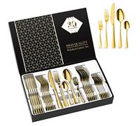 Aoeeppa Couverts de Table, Set de Couverts en Acier Inoxydable, Ménagères de 30 Pièces pour 6 Personnes, Comprend Couteau, Fourchette, Cuillère, Cuillère à Café, Fini Miroir, Va Au Lave-Vaisselle (or)