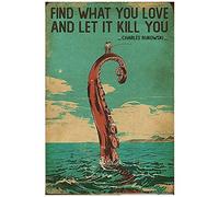 Aoevc Affiche « Find What You Love and let it Kill You Fishing » Charles Bukowski - Décoration murale - Cadeau - Plaque métallique - 20,3 x 30,5 cm