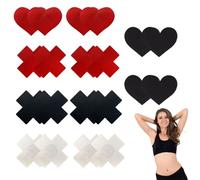 AOEVUIR 10 Paires Cache-Tétons Auto-Adhésifs en Forme de Cœur et de Croix, Invisibles et Fins, Sexy Nipple Covers pour Femmes et Filles Noir et Rouge