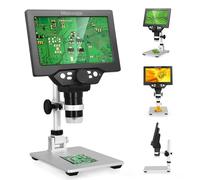 Aofesel 7'' Microscope Numérique, G1200 LCD 3000 mAh USB, Résolution 1-1200X, 8 Lumières LED Réglables pour Adultes Enfants