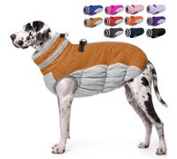AOFITEE Manteau pour chien extra large, veste chaude imperméable et coupe-vent avec protection du ventre, col roulé réfléchissant, manteau d'hiver en polaire pour lévrier, taille 3XL, marron