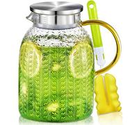 Aofmee Carafe en Verre 1,8L avec Couvercle et Anse, Pichet en Verre Borosilicaté Résistant à la Chaleur, pour Eau, Jus, Thé Glacé et Boissons Chaudes