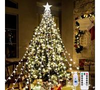 Aofonchy Guirlande Lumineuse pour Sapin de Noël, 2M x 9 Brins USB 198LED Guirlande Lumineuse avec Étoile & 8 Modes, Télécommande, Étanche Lumineux Sapin de Noel Pour Jardin, Fête de Mariage