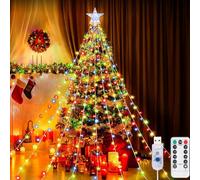 Aofonchy Guirlande Lumineuse pour Sapin de Noël, 2M x 9 Brins USB 198LED Guirlande Lumineuse avec Étoile & 8 Modes, Télécommande, Étanche Lumineux Sapin de Noel Pour Jardin, Fête de Mariage