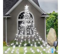 Aofonchy Guirlande Lumineuse Solaire pour Sapin de Noël, 2M x 9 Brins 198LED Guirlande Lumineuse avec Étoile & 8 Modes, Télécommande, Étanche Lumineux Sapin de Noel Pour Jardin, Fête de Mariage