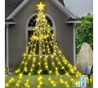Aofonchy Guirlande Lumineuse Solaire pour Sapin de Noël, 2M x 9 Brins 198LED Guirlande Lumineuse avec Étoile & 8 Modes, Télécommande, Étanche Lumineux Sapin de Noel Pour Jardin, Fête de Mariage