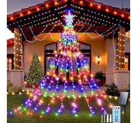 Aofonchy Guirlande Lumineuse Solaire pour Sapin de Noël, 2M x 9 Brins 198LED Guirlande Lumineuse avec Étoile & 8 Modes, Télécommande, Étanche Lumineux Sapin de Noel Pour Jardin, Fête de Mariage