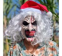 Aofonchy Masque d'Halloween - Masque de clown horreur avec cheveux et bonnet de Père Noël réaliste - Masque de clown effrayant - Masque - Pour Halloween, carnaval, cosplay