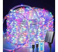Aofonchy Solaire Guirlande Lumineuse Tube Extérieur, 20M 200LEDs Étanche Guirlande Lumières Pipe avec 8 Modes & Télécommande, USB Lumières de Corde Solaire pour Fête de Noël JardinMariage Fête