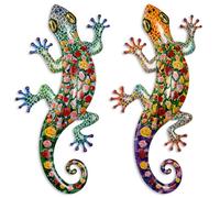 AOFOX 2 pièces de métal gecko décoration murale lézard jardin art couleur sculpture suspendue pour intérieur extérieur patio clôture (motif de fleurs)