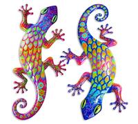 AOFOX 2 pièces métalliques Gecko décoration murale lézard jardin art couleur sculpture suspendue pour intérieur extérieur patio clôture