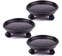 AOFOX 3-Pack 30 cm Support de Plante de Palette en Plastique Support de Pot de Fleur Rond, Chariot de Palette de Pot de Plante Haute Performance avec Roues (Noir)