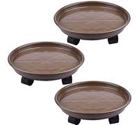 AOFOX 3-Pack 30 cm Support de Plante de Palette en Plastique Support de Pot de Fleur Rond, Chariot de Palette de Pot de Plante Haute Performance avec Roues (Marron)