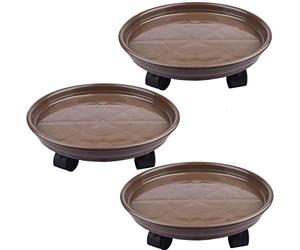 AOFOX 3-Pack 30 cm Support de Plante de Palette en Plastique Support de Pot de Fleur Rond, Chariot de Palette de Pot de Plante Haute Performance avec Roues (Marron)