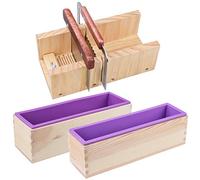 AOFOX Moule à savon en bois et ensemble de coupe - 2 pièces de moule rectangulaire en silicone de différentes tailles et 1 pièce de coupe droite en acier inoxydable et coupe-vague